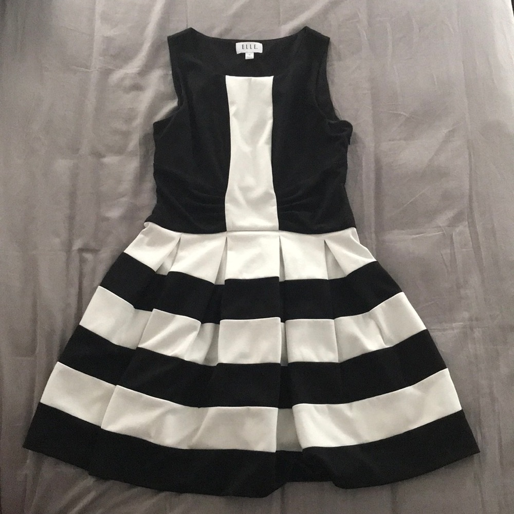 Elle Black and White Striped Dress